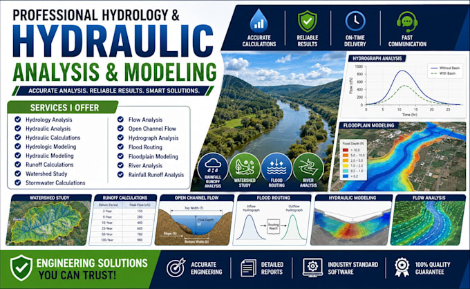 hydrology analysis, hydraulic analysis, hydraulic calculations, flood routing