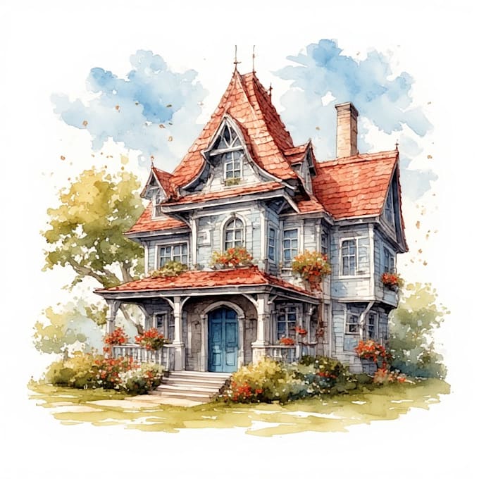 paint watercolor house portrait
