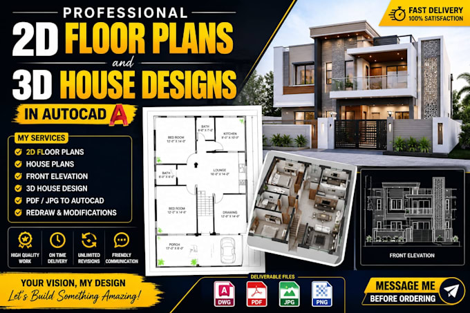 design professional 2d floor plan and 3d house designs in autocad