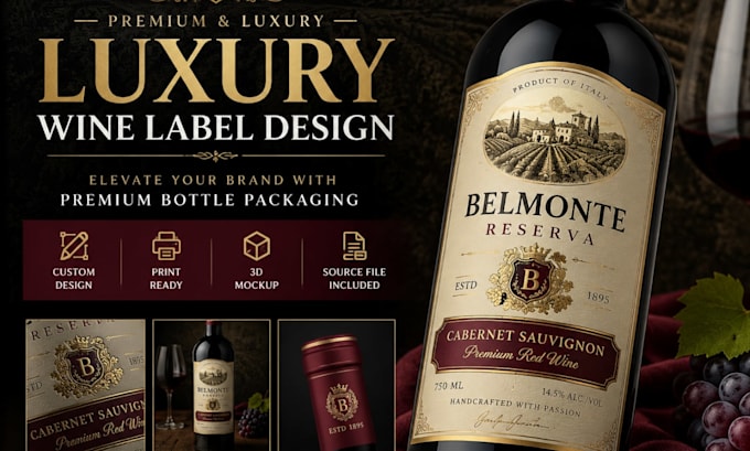 design premium wine, whiskey, vodka, beer packaging