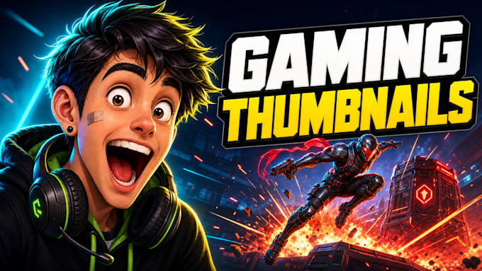 design high CTR gaming youtube thumbnails for fortnite, roblox, cod and gta