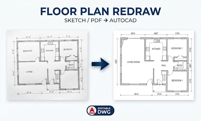 redraw your floor plan from sketch, PDF or image in autocad