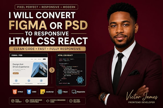 convert figma or PSD to responsive HTML CSS react website radmin dashboard