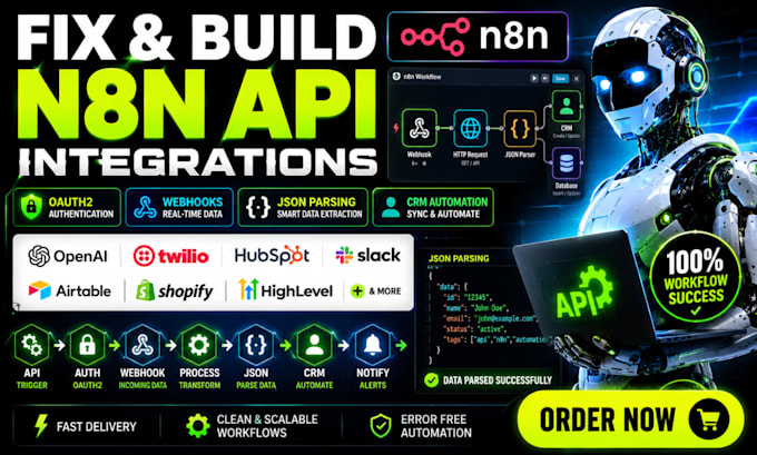 fix and build n8n oauth2 API integrations with webhooks and json parsing