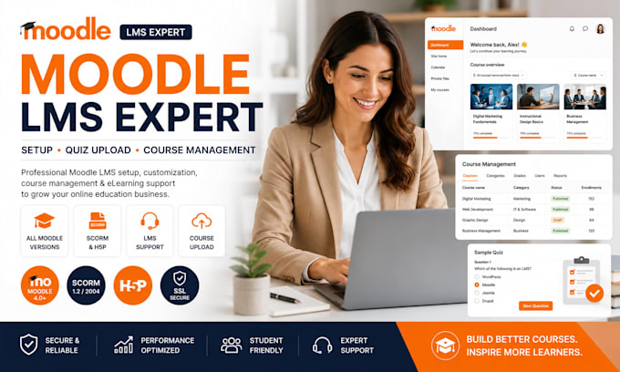 setup, install, manage, upload quizzes, customize support any moodle lms version