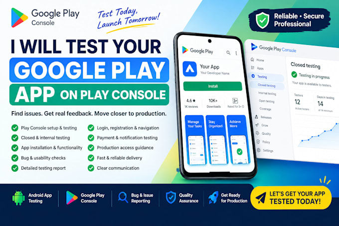 provide 12 testers 20 testers for google play console testing for 14