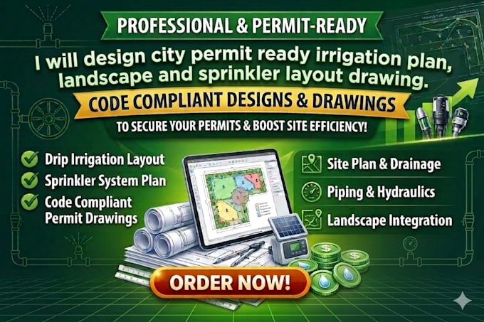 design city permit ready irrigation plan, landscape and sprinkler layout drawing