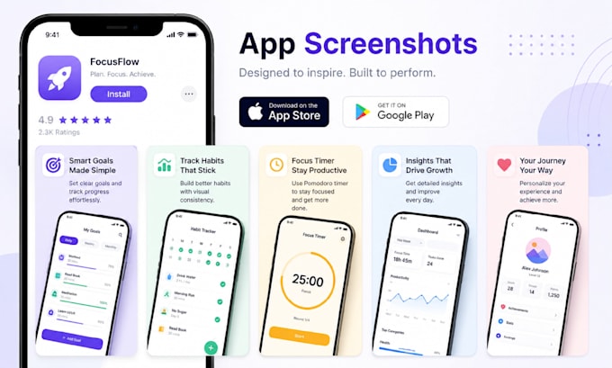 design modern app screenshots for app store and google play store apps