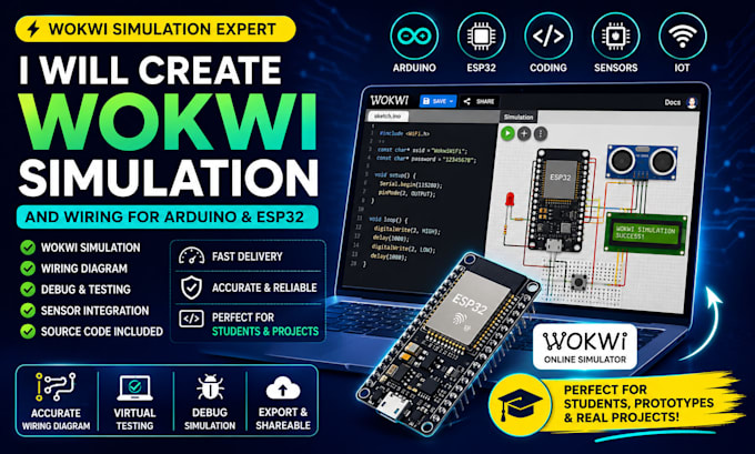 create wokwi simulation and wiring for arduino esp32 projects