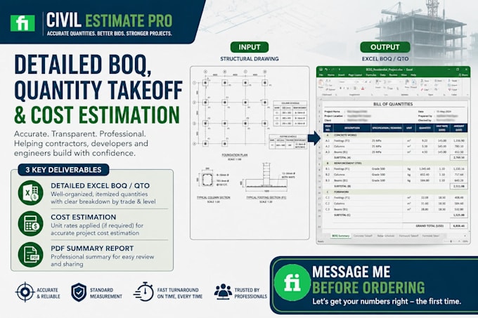 prepare detailed boq, quantity takeoff and cost estimation