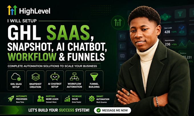 setup ghl saas, snapshot, ai chatbot, workflow and funnels