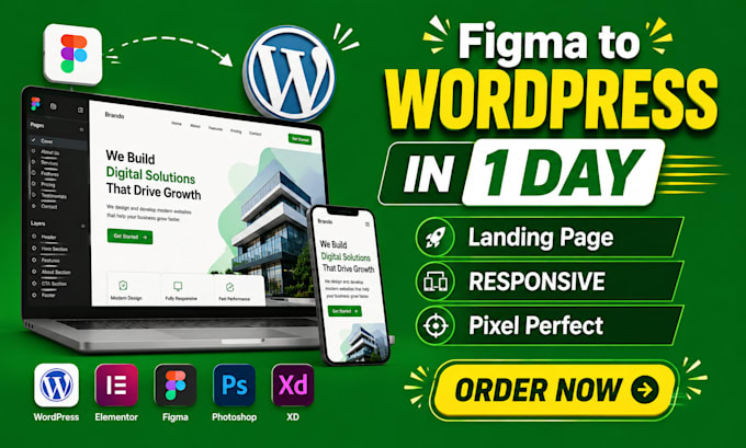 convert figma to wordpress, elementor, pixel perfect design in 24 hours
