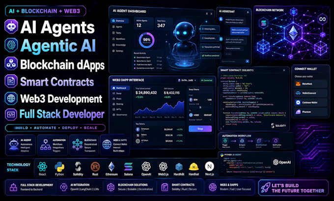 develop ai agents, agentic ai, blockchain dapps and web3 applications
