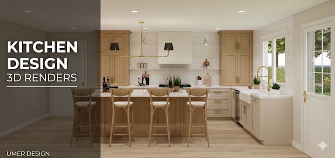 create modern kitchen design with realistic 3d render