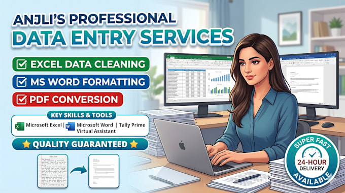 do expert excel data entry, data cleaning, and ms word formatting