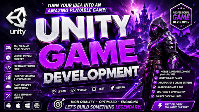 make 2d, 3d, ar, vr unity game development for mobile, PC, steam, web