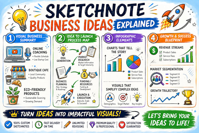 create hand drawn sketchnotes, visual notes, doodle infographic for presentation