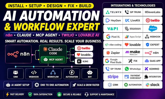 n8n claude code mcp agent setup twilo lovable ai web app automation kimi crm bot