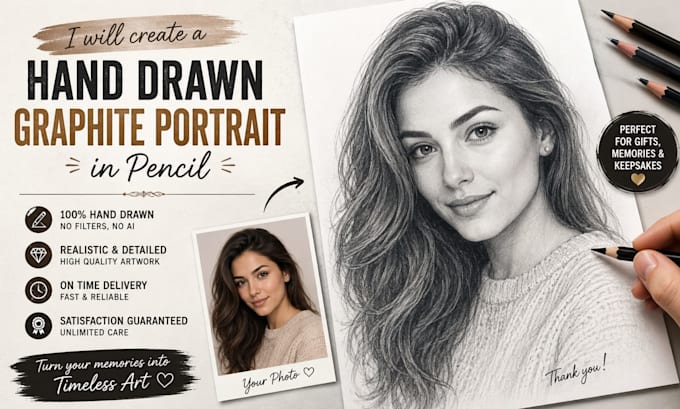 create a hand drawn graphite portrait pencil