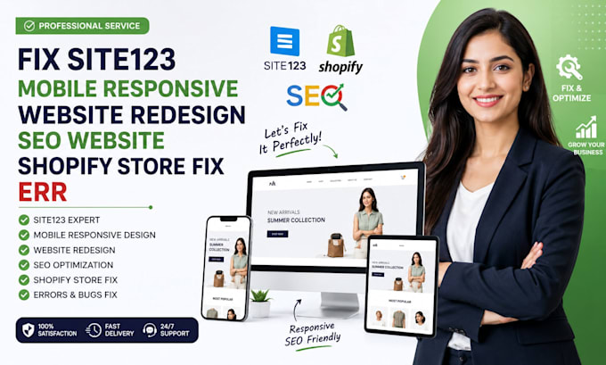 fix site123 mobile responsive website redesign SEO website shopify store fix err
