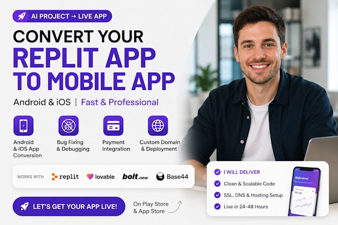 fix replit ai website upload replit to playstore convert lovable to android ios