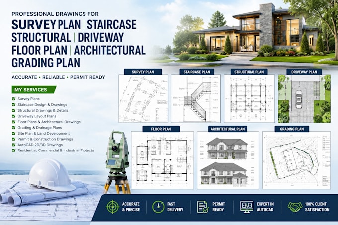 survey plan staircase structural driveway floor plan architectural grading plan