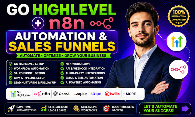 build gohighlevel automation, n8n workflows, CRM automation and sales funnels
