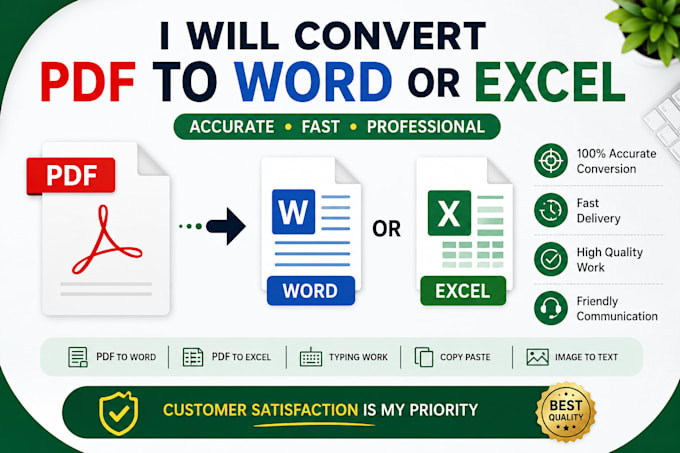 convert PDF to word, excel or do typing work