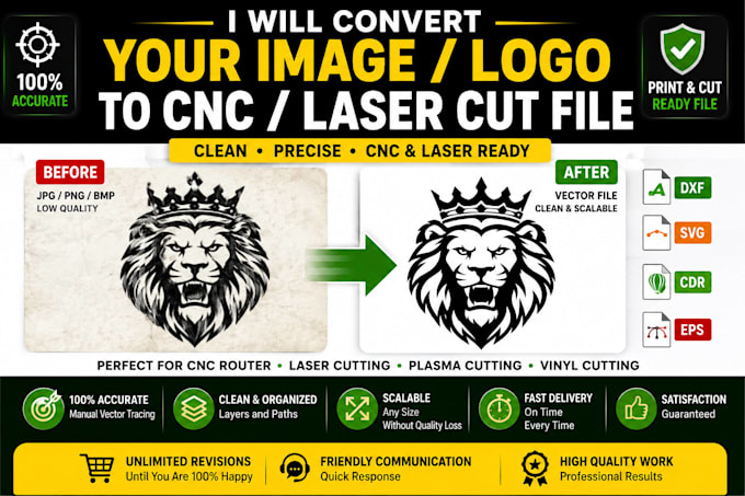 Turn image or logo to dxf svg file for cnc laser cutting, vector file ...
