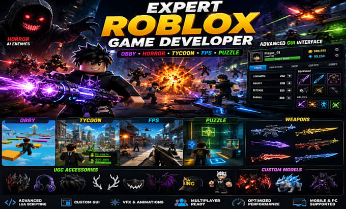 develop immersive roblox obby, horror, puzzle, tycoon, fps games