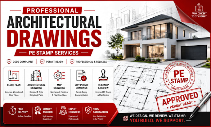 do pe stamp architectural drawings for USA city permit