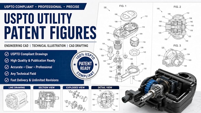 uspto utility patent figures engineering cad technical illustration cad drafting