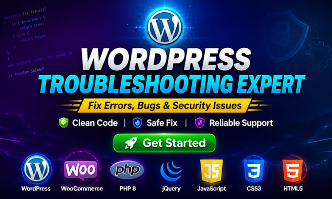 fix critical wordpress errors, white screen, database issues in 1 hour