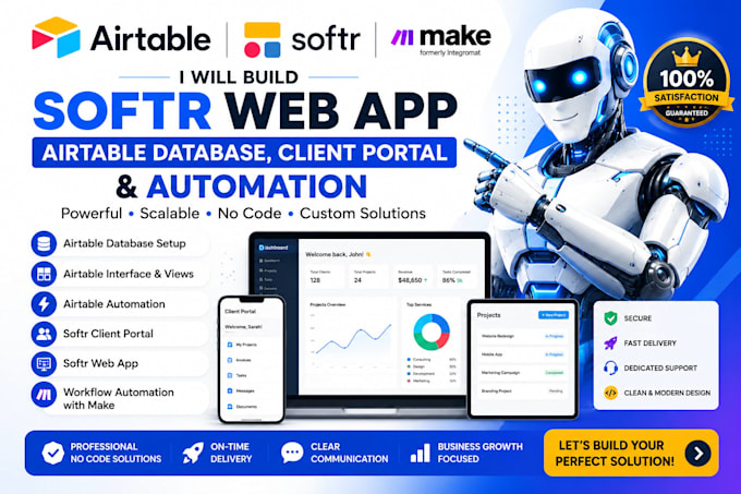build airtable database automation and softr io, client portal