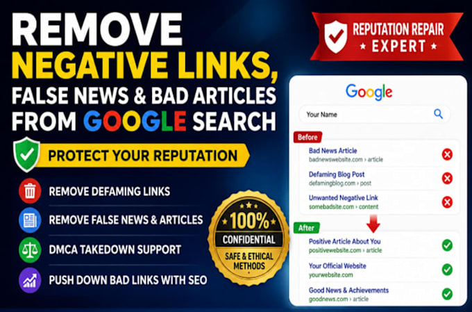remove defaming negative link, false news, bad article from google search