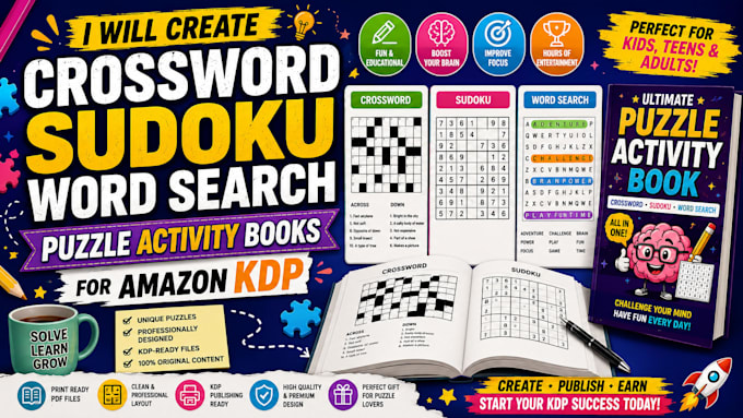 Create crossword sudoku word search puzzle activity books for kdp by ...