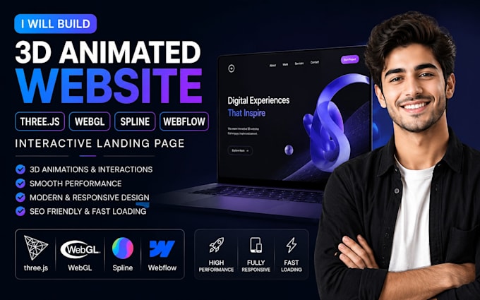 build 3d animated website threejs webgl spline webflow interactive landing page