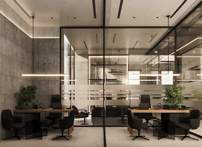 redesign office interior rendering, workspace visual, commercial building layout