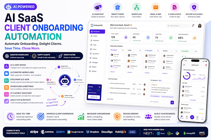 develop saas ai onboarding automation website, customer intake app