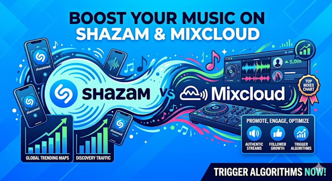 create a campaign for shazam, mixcloud music promotion and trigger algorithms