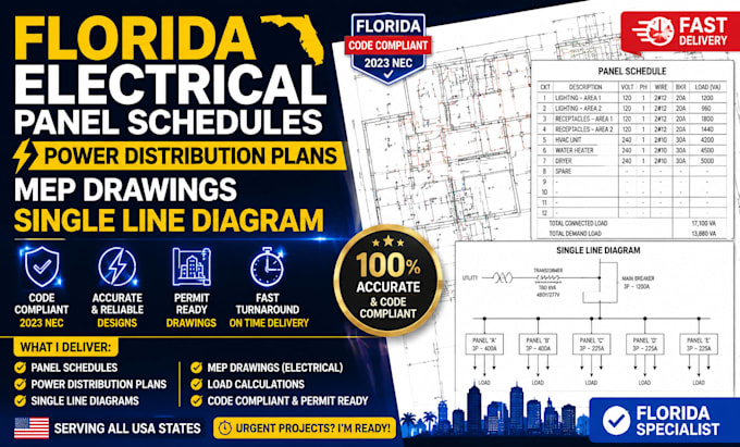 deliver florida electrical panel schedules power distribution plans mep drawings