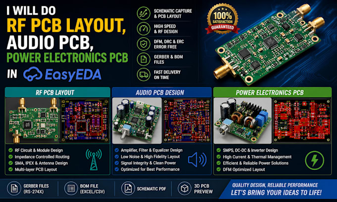 do rf pcb layout, audio pcb, power electronics pcb in easyeda
