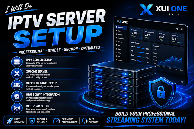 setup secure xui server, drm server, restream setup, reseller panel, drm script