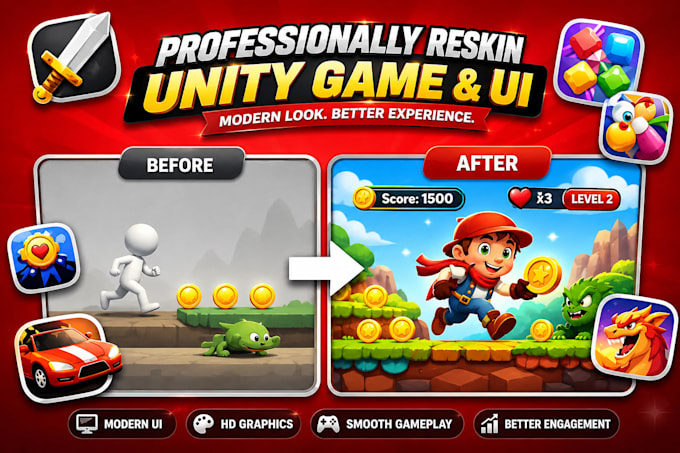 professionally reskin unity game and redesign unity ui