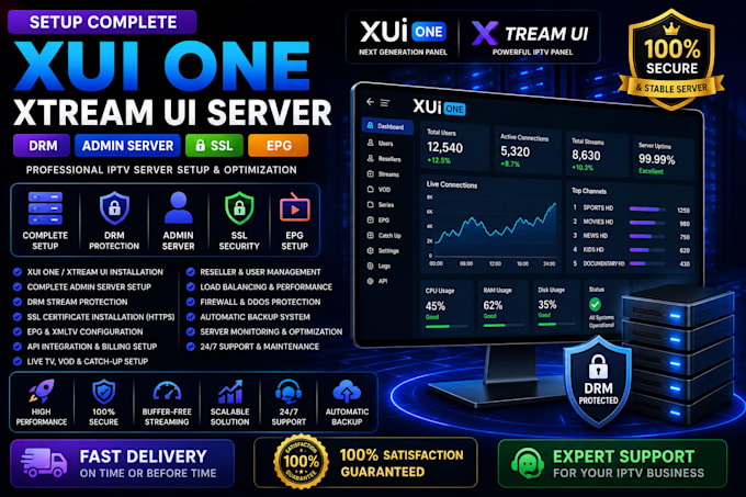 setup complete xui one, xtream ui, server, drm admin server with ssl and epg