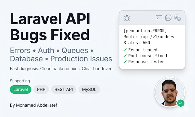 fix your laravel bug, queue job, auth issue or database error in 24h