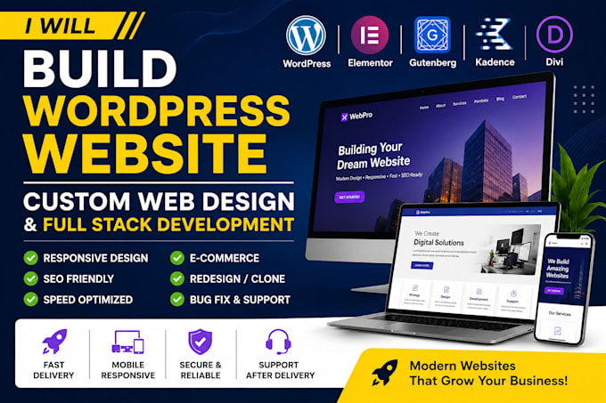 build wordpress website custom web design full stack development