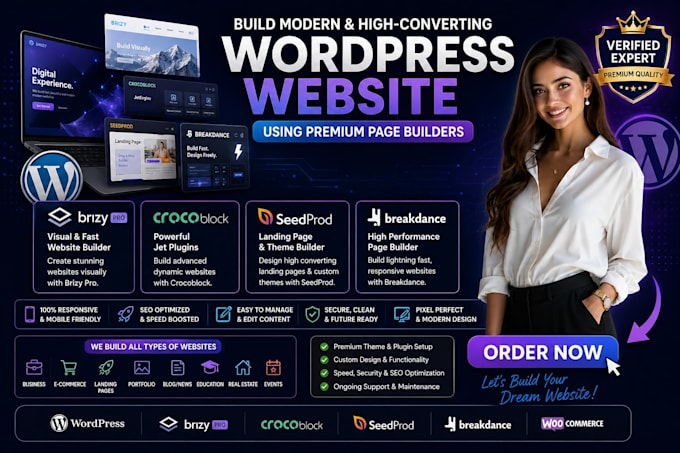 build wordpress website using brizy pro crocoblock seedprod breakdance