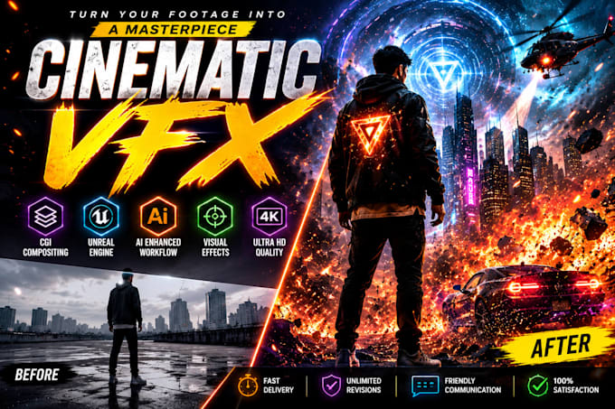 create cinematic vfx, cgi compositing and unreal engine visual