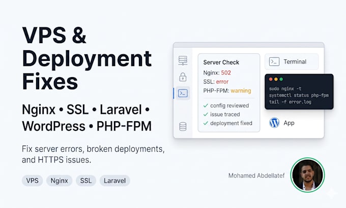 fix your vps, nginx, SSL or laravel deployment problem in 24 hours